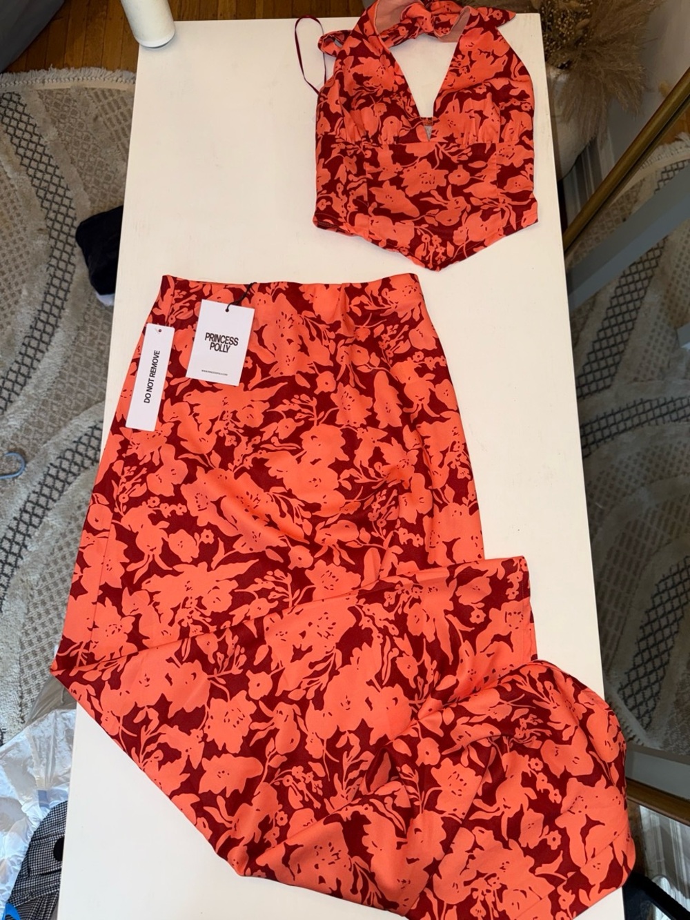 Princess Polly Girls Floral Skirt Set in Red and Coral